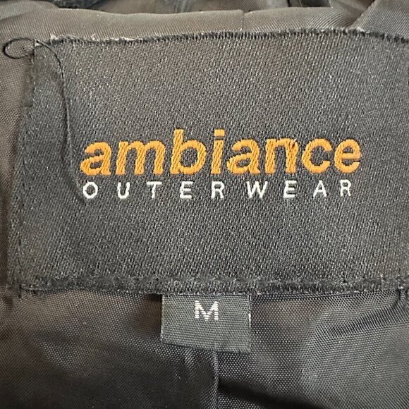 AMBIANCE classic black puffer jacket faux fur lined hood zip pockets women's M - Picture 4 of 9